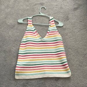 Striped V-neck Sweater Tank Top